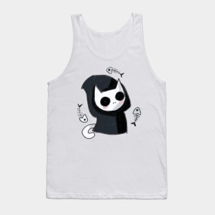 Cute grim reaper cat with fish Tank Top